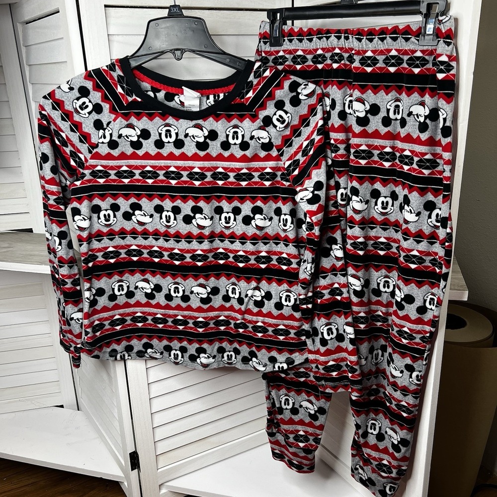 Disney Mickey Mouse Fleece Pajamas‎ 2 Piece Sleepwear Womens Size Small 4/6 EUC!